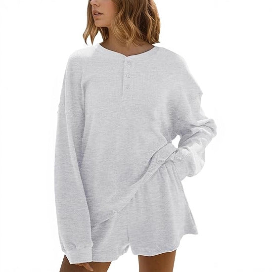 Damen Langarm-Pullover mit Knöpfen und Details aus Baumwolle Beige