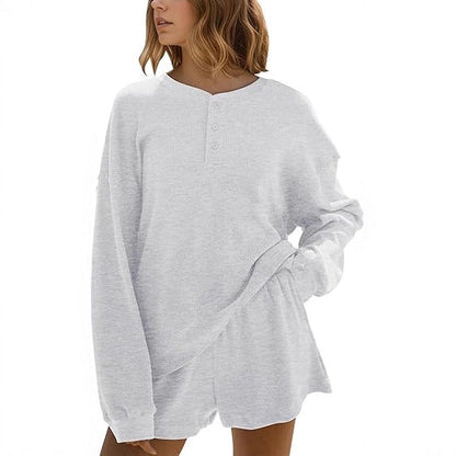 Damen Langarm-Pullover mit Knöpfen und Details aus Baumwolle Beige