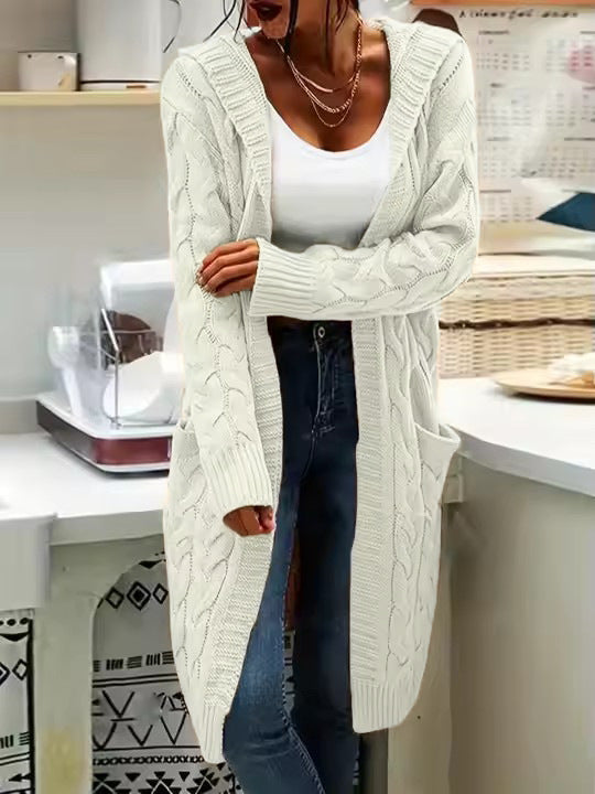 Damen Cardigan Grosstrick Kabelmuster Beige