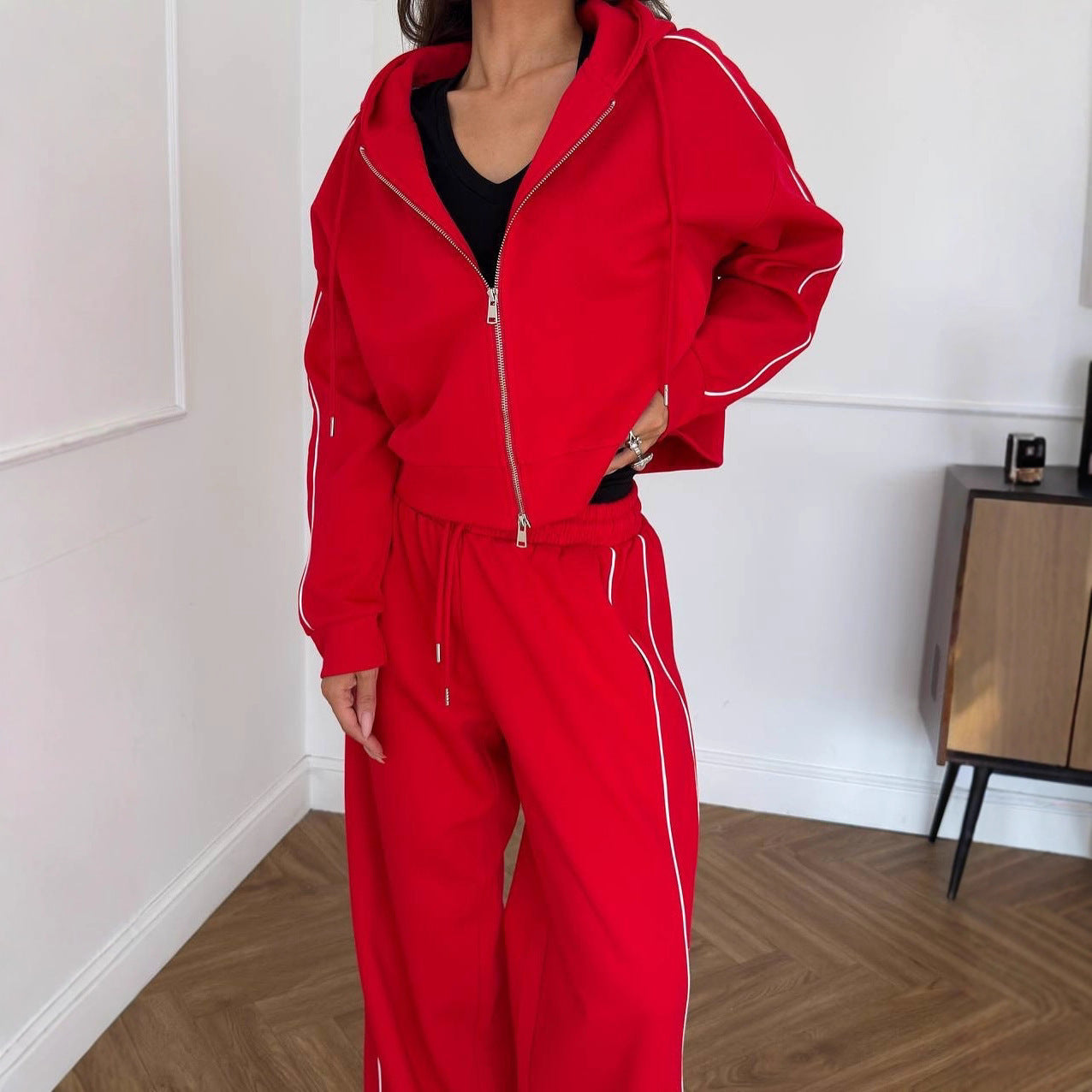 Damen Sportanzug Cropped Hoodie Weite Jogginghosen Norvielle