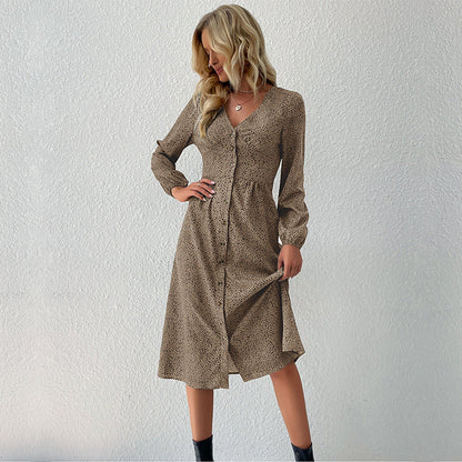 Damen Hemdblusenkleid Knielang mit Knopfverschluss Blumenmuster