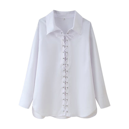 Damen Bluse Dekoratives Schnürdetail Norvielle - Norvielle