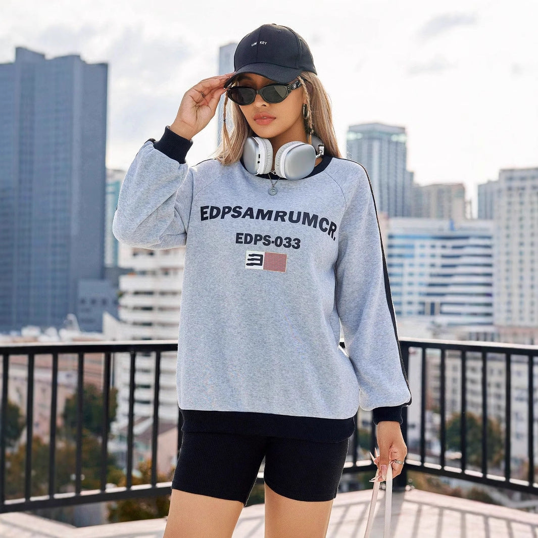 Damen Sweatshirt Grafikdruck Kontrastärmel Norvielle