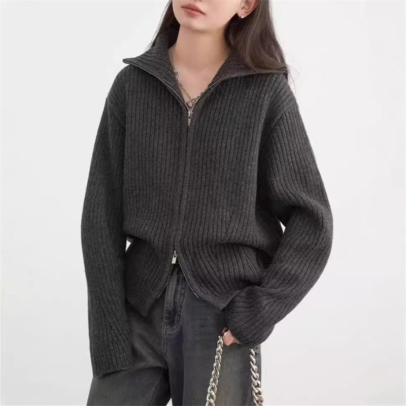 Damen Strickjacke Lässig Reißverschluss Hochkragen Norvielle