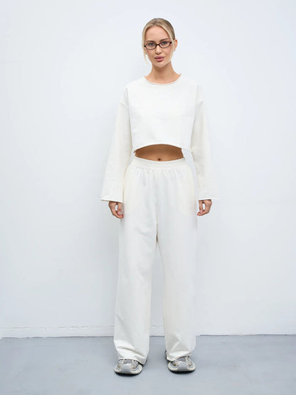 Damen Sweatshirt Set Komfortabel Cropped mit Jogginghose Norvielle