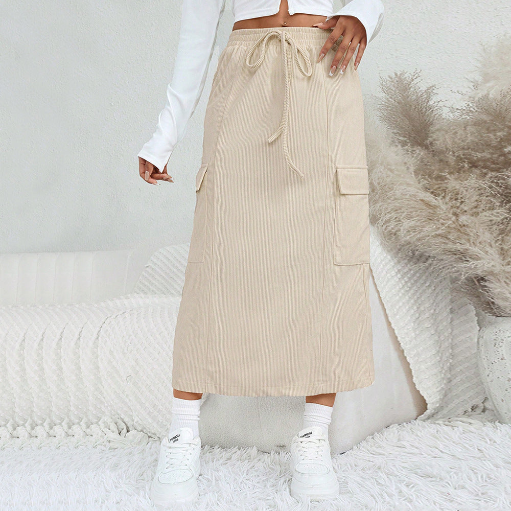 Damen Maxi-Rock Cargo-Taschen Verstellbarer Bund Norvielle