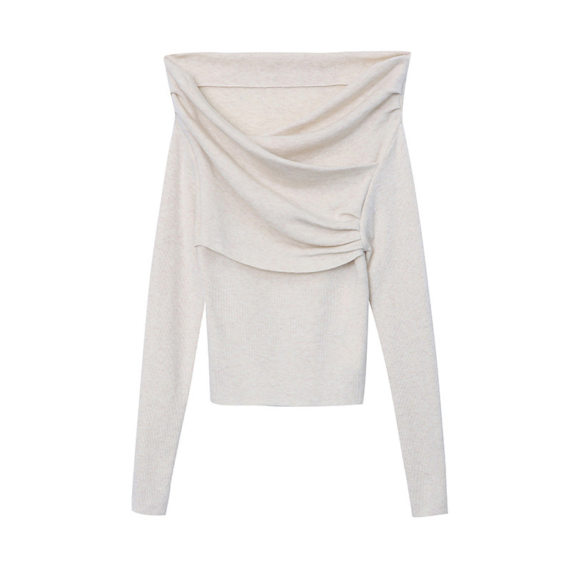 Damen Oberteil Asymmetrischer Kragen Geraffte Details Norvielle