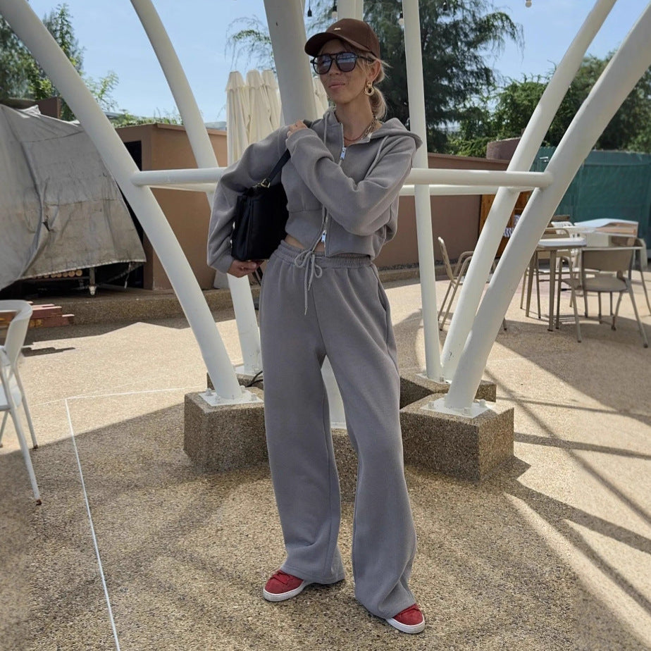 Damen Fleece-Loungewear-Set mit Kapuze und verstellbarem Bund