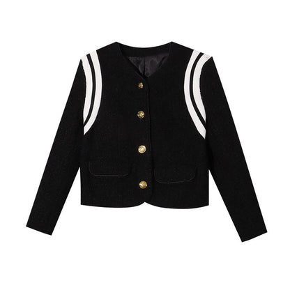 Damen Bouclé-Jacke mit goldenen Knöpfen Streifen