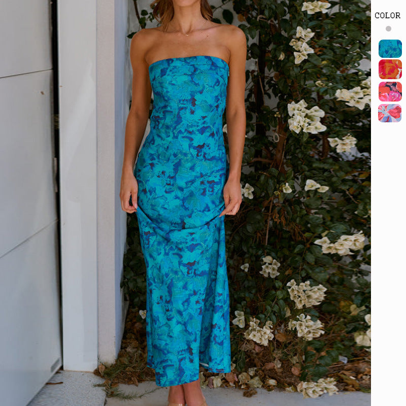 Damen Maxi-Kleid Schulterfrei Floralmuster Norvielle - Norvielle