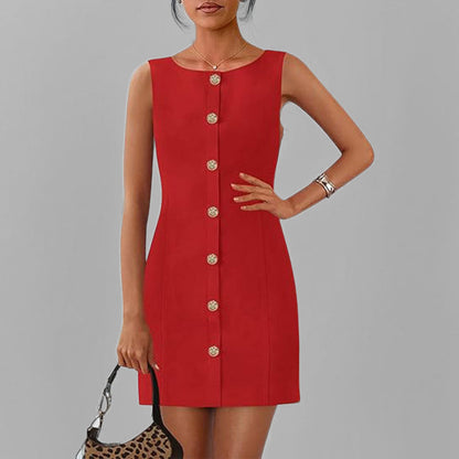 Damen Knielanges Kleid Schmal Elegant Knöpfe