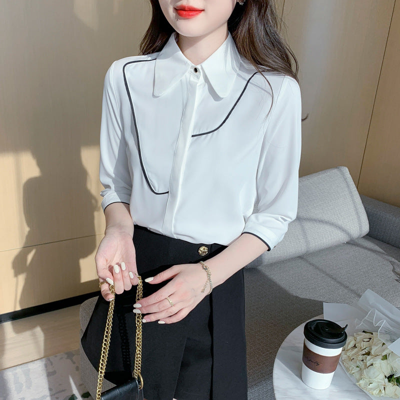 Damen Bluse Klassischer Kragen Kontrastpaspelierung Norvielle