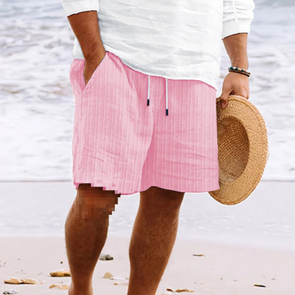 Herren Strandshorts Gestreift Kordelzug Locker Sitz Weiß
