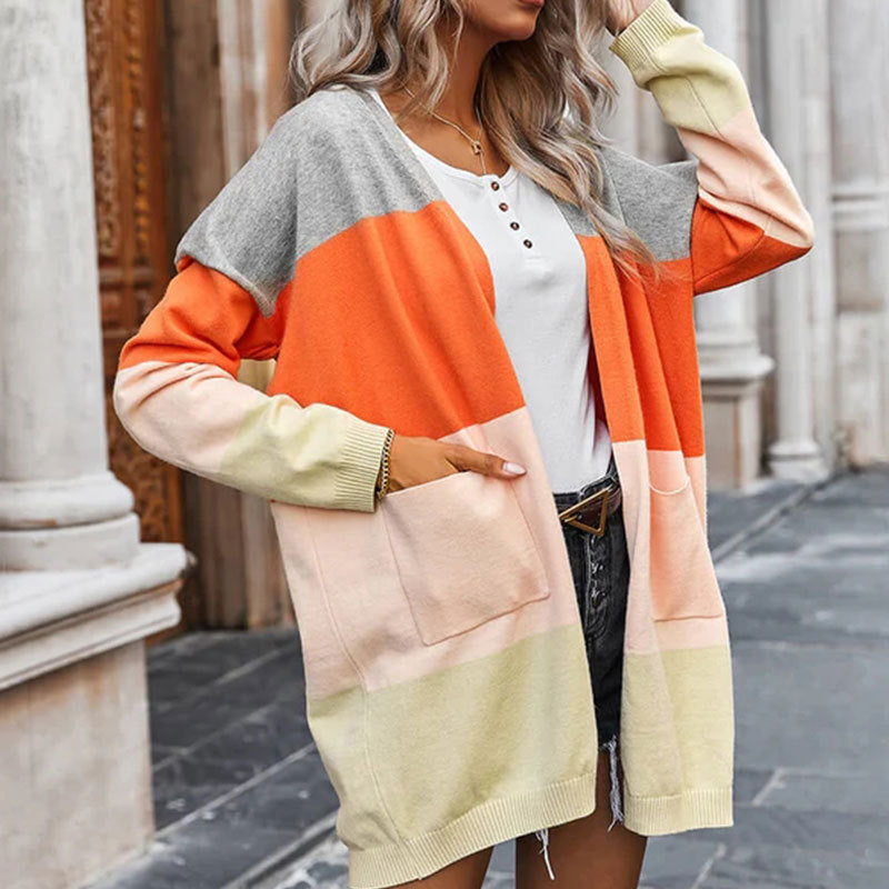 Damen Cardigan Farbblock-Design Taschen Norvielle