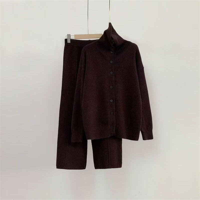 Damen Strickensemble Hochkragen Knöpfe Norvielle