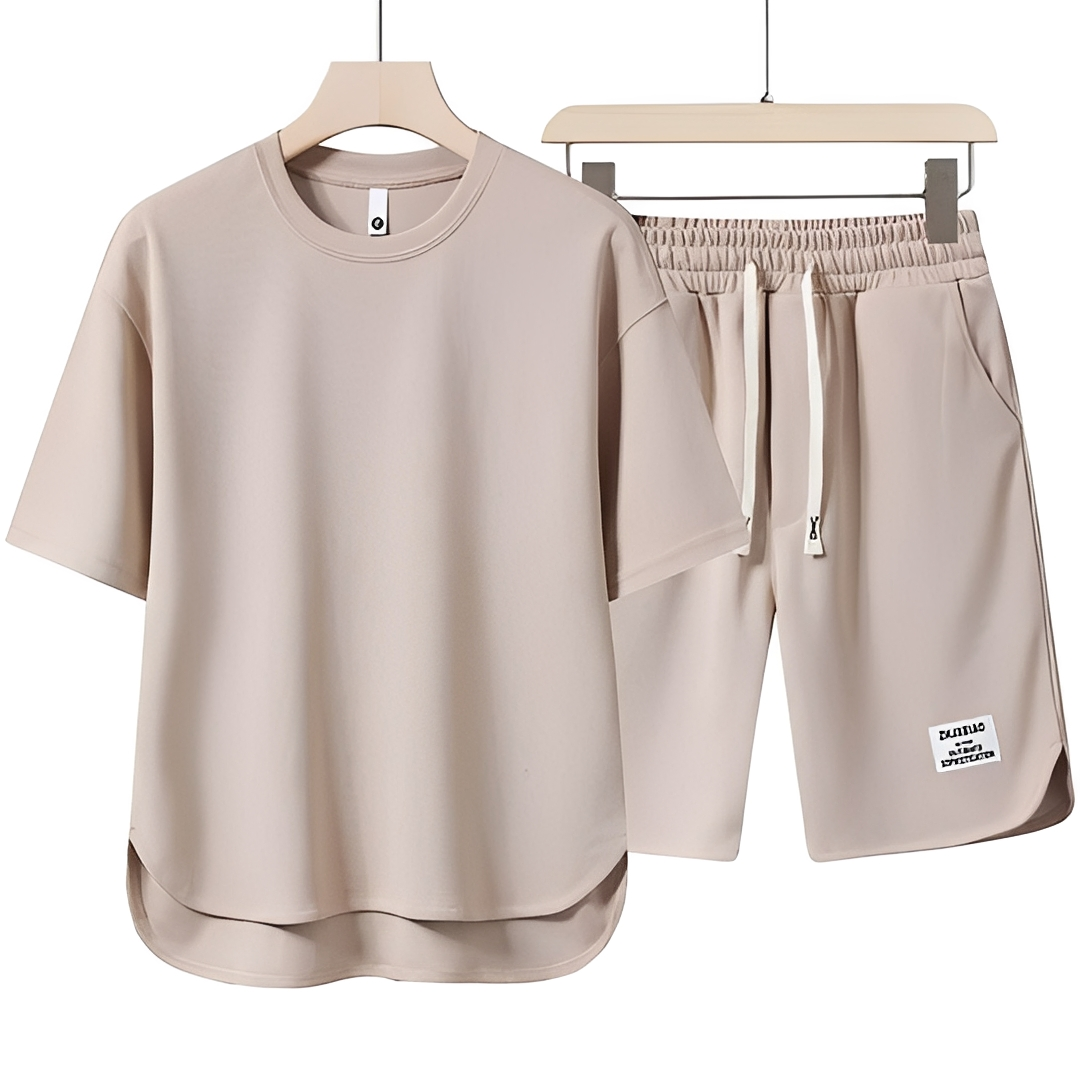 Herren Sommer Set Lässig Baumwolle Beige