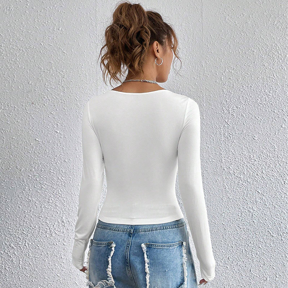Damen Langarmshirt Quadratischer Ausschnitt Figurschmeichelnd