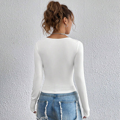 Damen Langarmshirt Quadratischer Ausschnitt Figurschmeichelnd