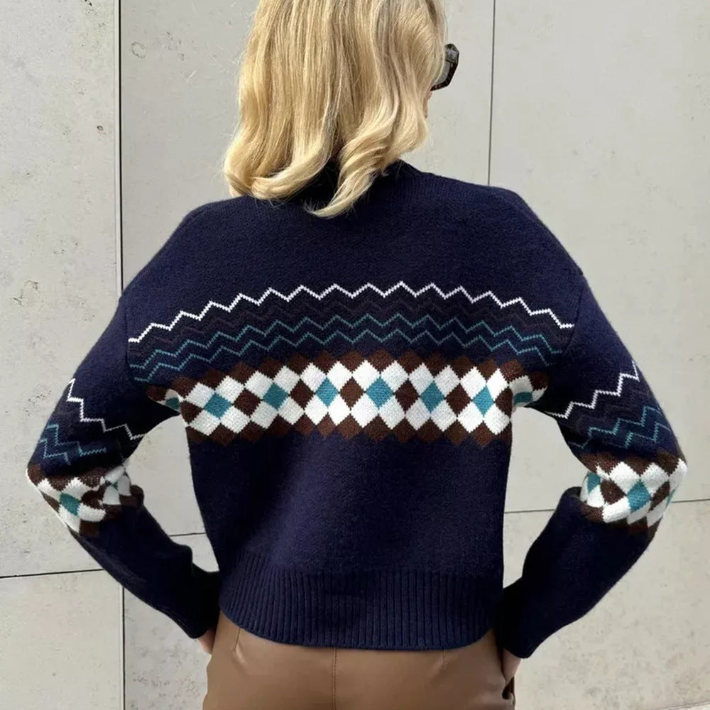 Damen Strickjacke Rautenmuster Knopfverschluss Norvielle