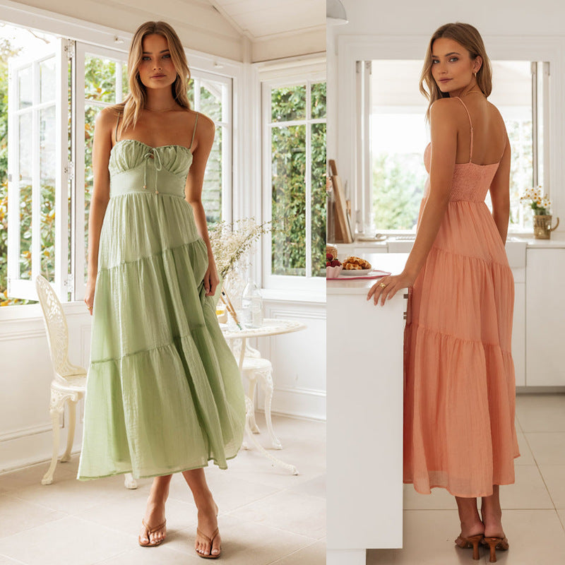 Damen Maxikleid Verstellbare Träger Raffinierte Volants Norvielle - Norvielle