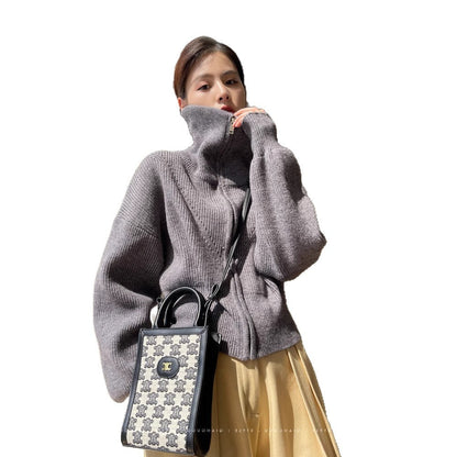 Damen Grobstrick Pullover Übergroß V-Ausschnitt Beige