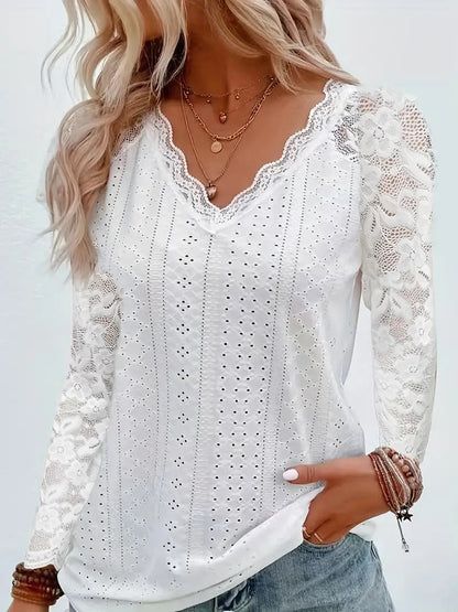 Damen Oberteil Spitzenbesatz V-Ausschnitt Elegantes Design