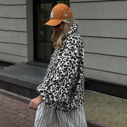 Damen Plüsch-Hoodie Leopardenmuster Norvielle