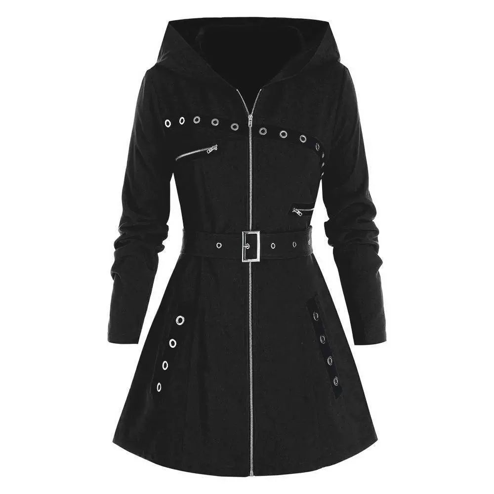 Damen Mantel Slim Fit Kapuze Asymmetrisch