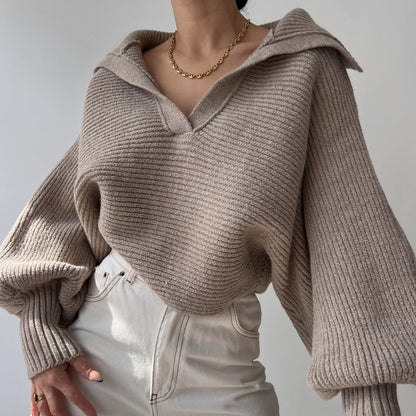 Damen Pullover Oversized V-Ausschnitt Norvielle