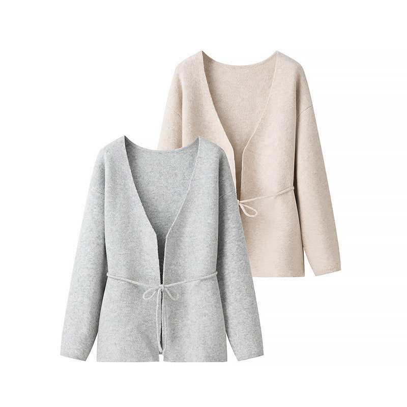 Damen Strickjacke Kuschelig Mit Bindegürtel Modern