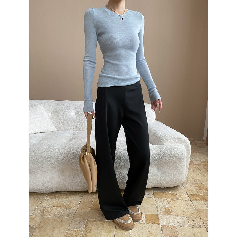 Damen Langarmshirt Rippstruktur Figurbetont