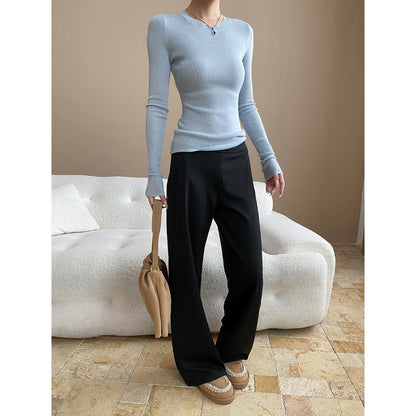 Damen Langarmshirt Rippstruktur Figurbetont