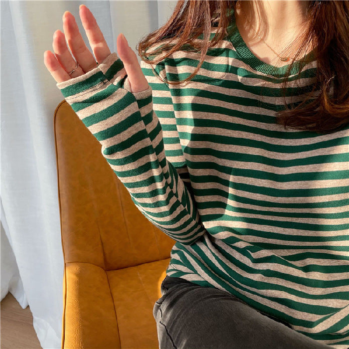 Damen Longsleeve-Shirt Streifenmuster Daumenlöcher Norvielle
