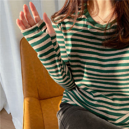 Damen Longsleeve-Shirt Streifenmuster Daumenlöcher Norvielle