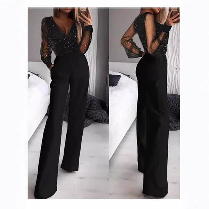 Damen Jumpsuit Elegante Bluse Transparent Schimmernd Norvielle - Norvielle