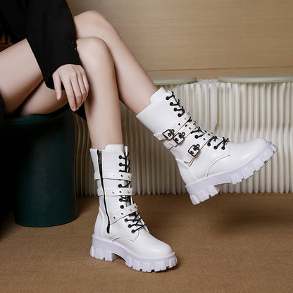 Damen High- Schnürstiefel Verstellbarer Riemen Griffige Sohle