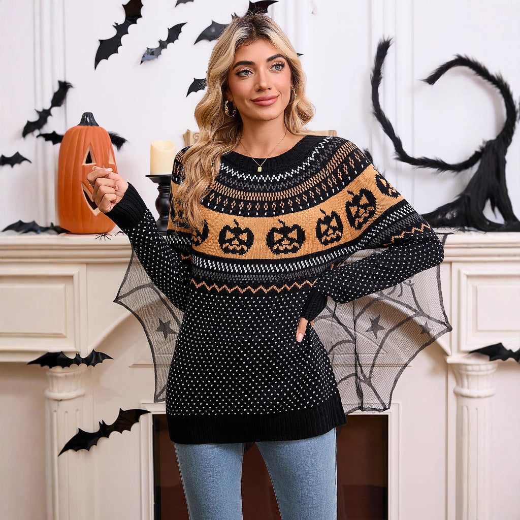 Damen Halloween Strickpullover Feinstrick Norvielle