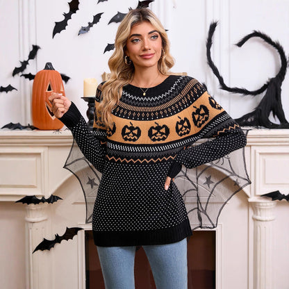 Damen Halloween Strickpullover Feinstrick Norvielle