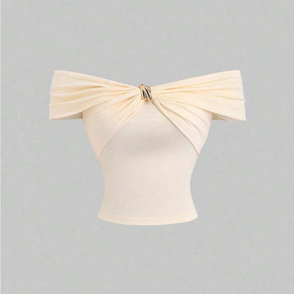 Damen Off-Shoulder- Doppel-Drapierung Eleganter Verschluss