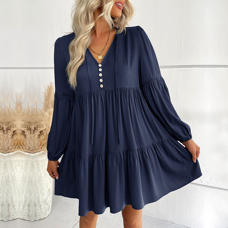 Damen Wickelkleid mit Knöpfen und Volumenärmeln Norvielle