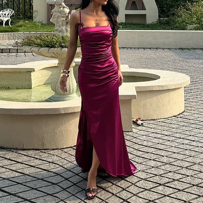 Damen Maxikleid Elegantes Raffdesign Schwarz - Norvielle