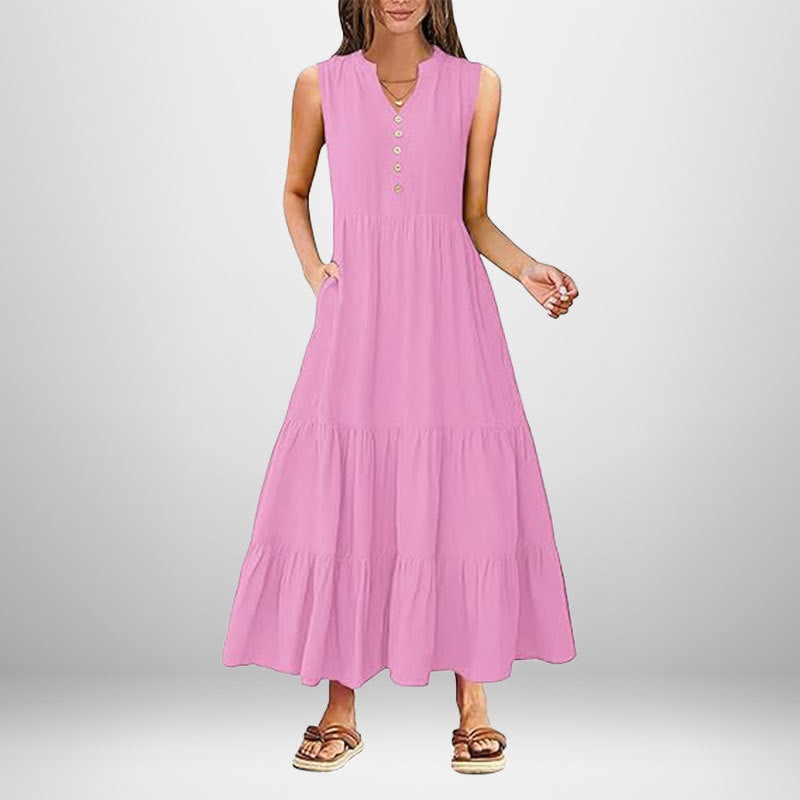 Damen Maxikleid Knöpfe Seitentaschen Norvielle