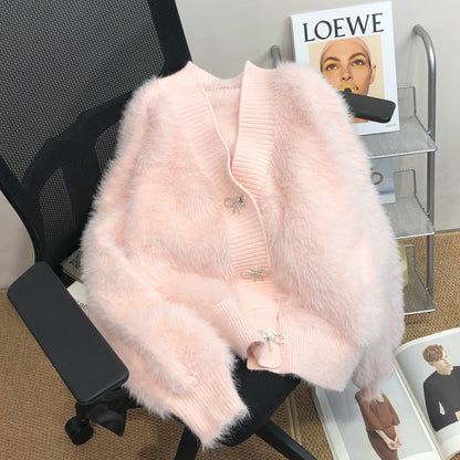 Damen Flauschcardigan Elegante Knopfverzierung Norvielle