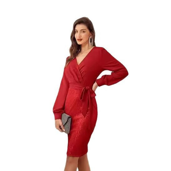 Damen Wickelkleid Glitzerdetails Norvielle