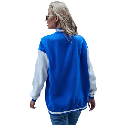 Damen Baseballjacke Kontrastärmel Druckknopfverschluss Norvielle