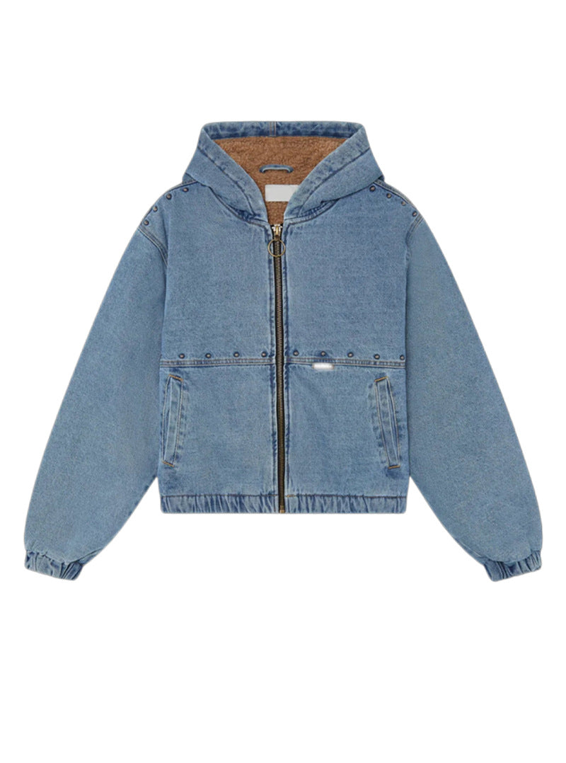 Damen Jeansjacke Kapuze Taschen Norvielle