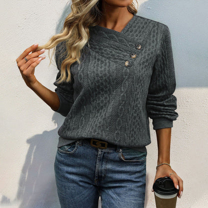 Damen Strickpullover Lässig Wellenmuster Knopfdetails Beige