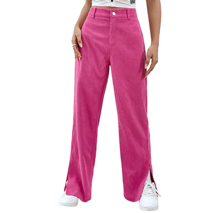 Damen Cordhose Weite Bein Elegant Schlitz