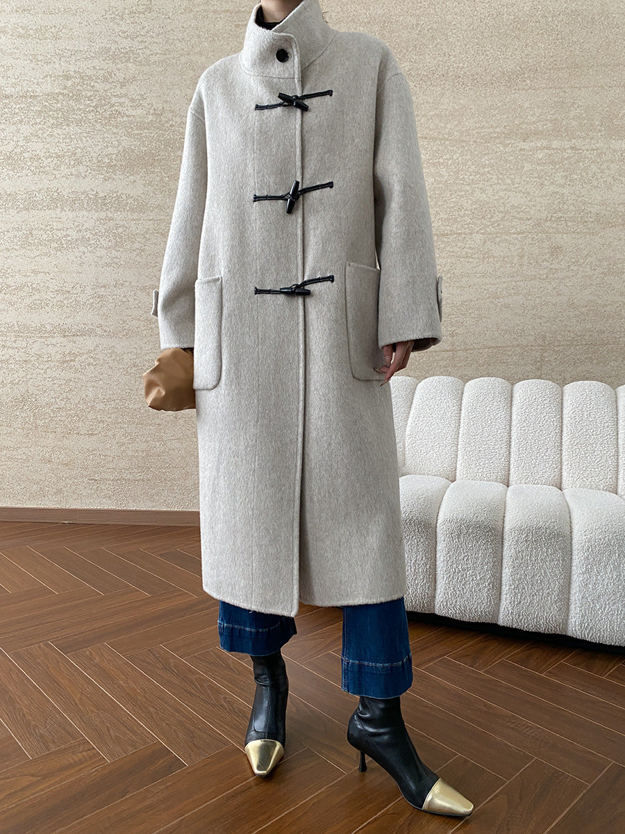Damen Duffle-Coat Lang Weiches Material Norvielle