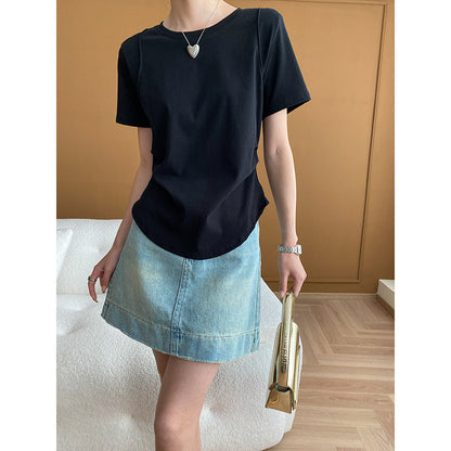 Damen Rundhalsshirt Baumwolle Modisch Weiß